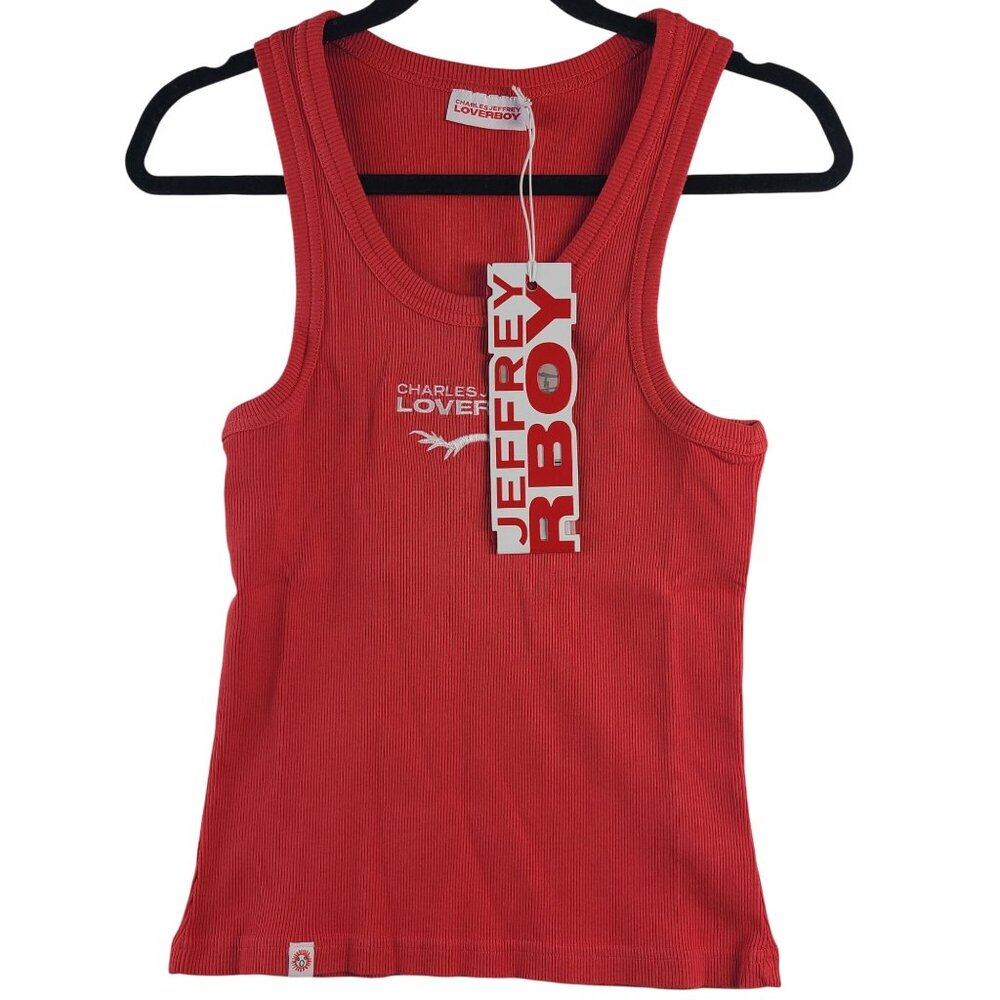 NEW Charles Jeffrey Loverboy Red Ribbed Organic Cotton Tank Top Sz S